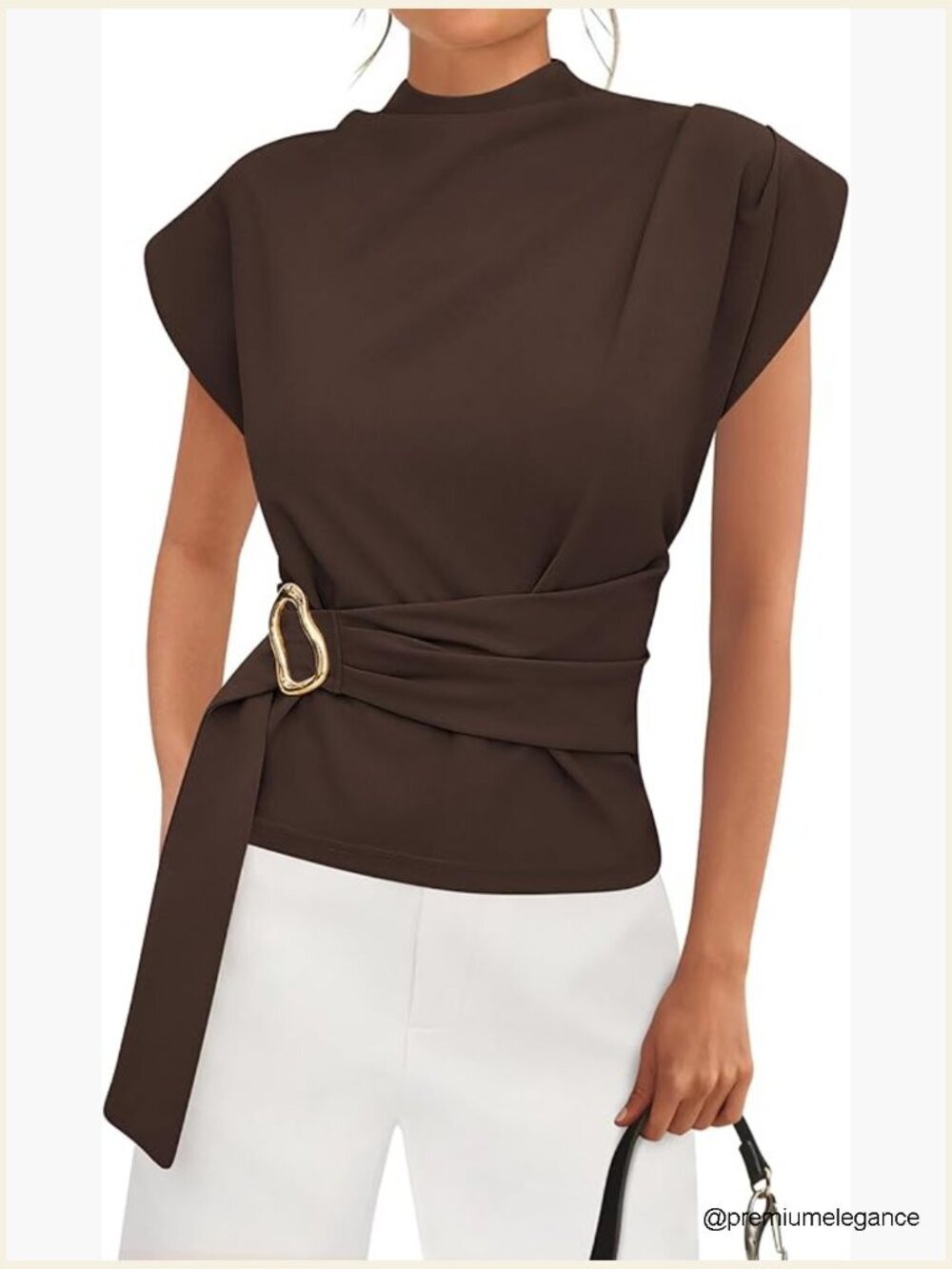 Mock Neck Cap Sleeve Tunic Blouse Dressy Work Top